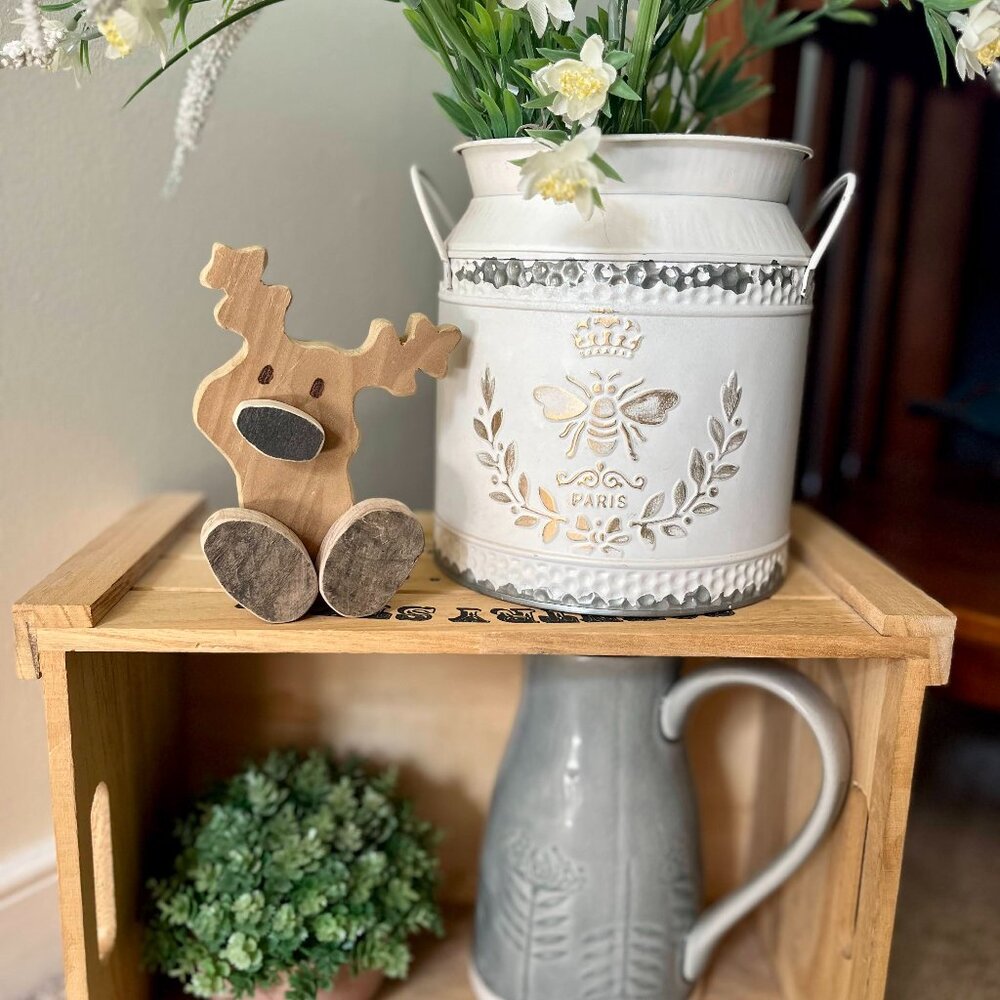Handcrafted Repurposed Reindeer Shelf Sitter ONLY (that can be a Stocking Holder